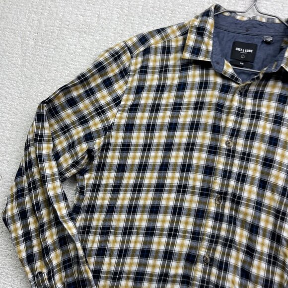 Only & Sons Slim-Fit Men's Plaid Shirt Yellow / Black Sz L Lumberjack Outdoor - Picture 4 of 16